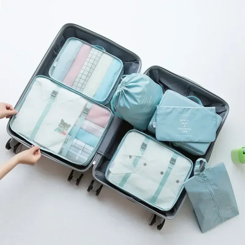 Conjunto organizador de malas de viagem com 7 peças – Roupas, sapatos e acessórios
