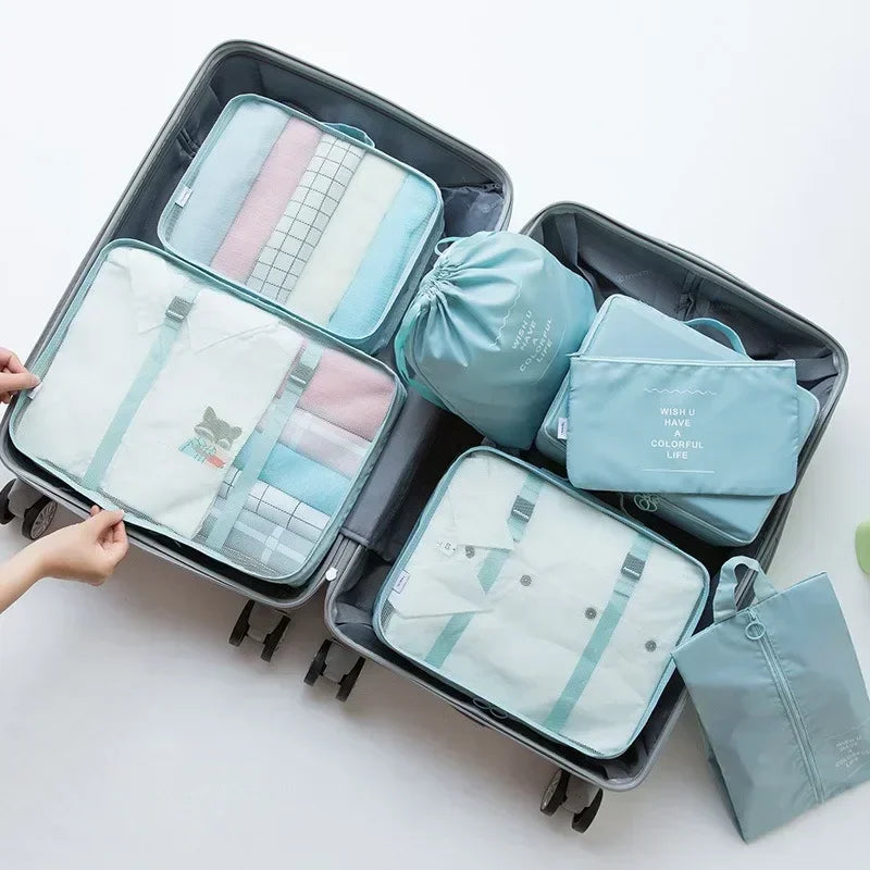 Conjunto organizador de malas de viagem com 7 peças – Roupas, sapatos e acessórios