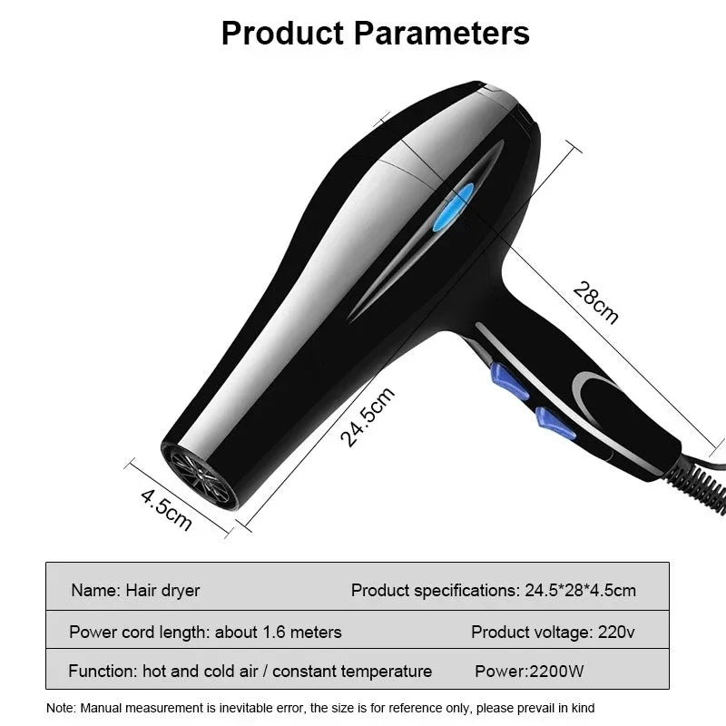 Secador de Cabelo Iônico Profissional 2200W – Rápido e Potente