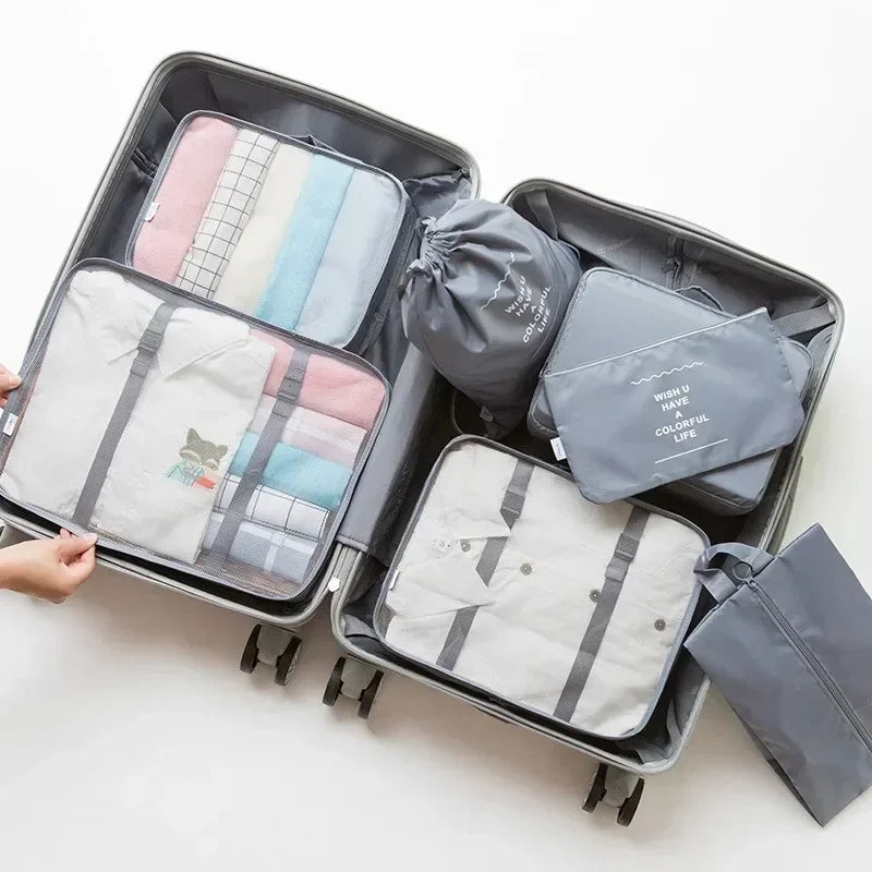Conjunto organizador de malas de viagem com 7 peças – Roupas, sapatos e acessórios