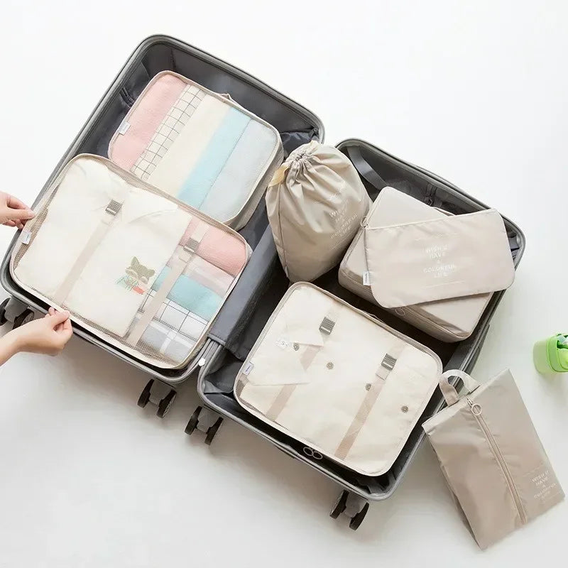 Conjunto organizador de malas de viagem com 7 peças – Roupas, sapatos e acessórios